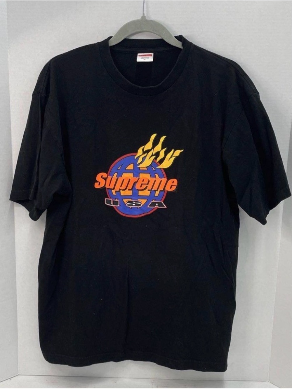 Supreme Black Tee with Red Logo Tag